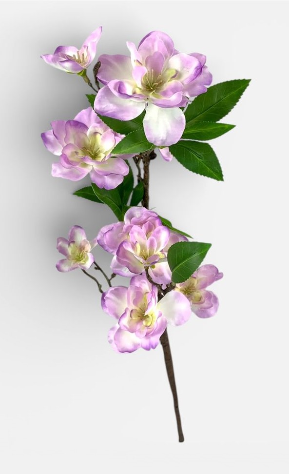 Гілка декоративна  з квітами, 69см біло-бузкова Фіолетовий Unison (c30510-3)