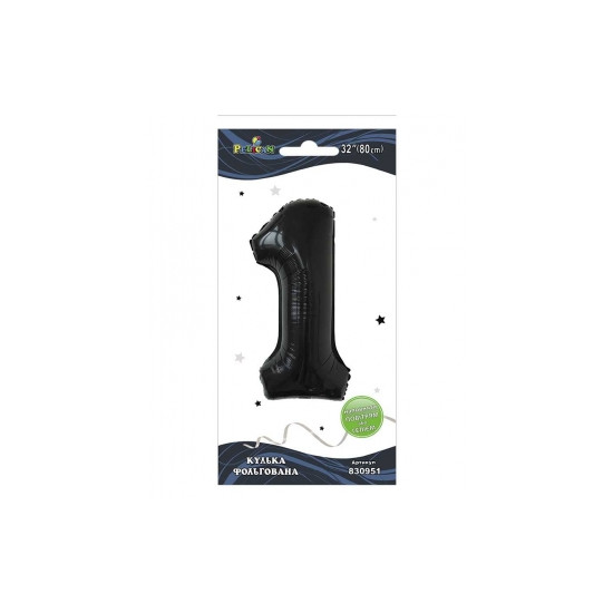 Цифра фольгированная  "1" черная 32"(80cm) Pelican (830951)
