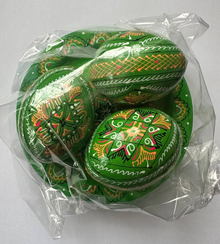 Набор декоративных деревянных писанок на тарелку с традиционным орнаментом Зеленый Unison (L-001  green)