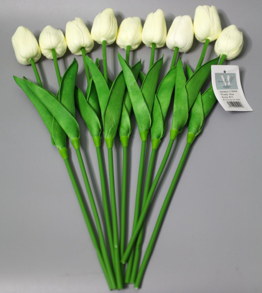 Букет латексных тюльпанов с эффектом живого прикосновения 9 бутонов(4 х 4см) кремовый 34 см Marill (C30444-12)