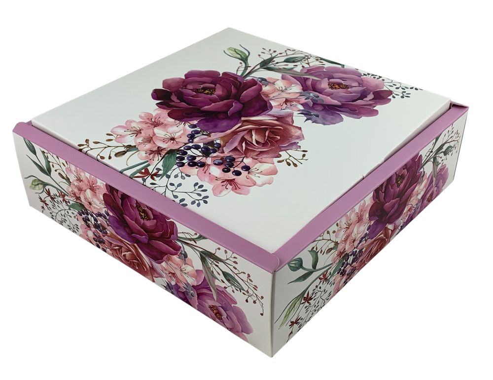Подарочная коробка раскладная, 25 х 25 х 7,2см, 350гр  Цветы (H809-2M)