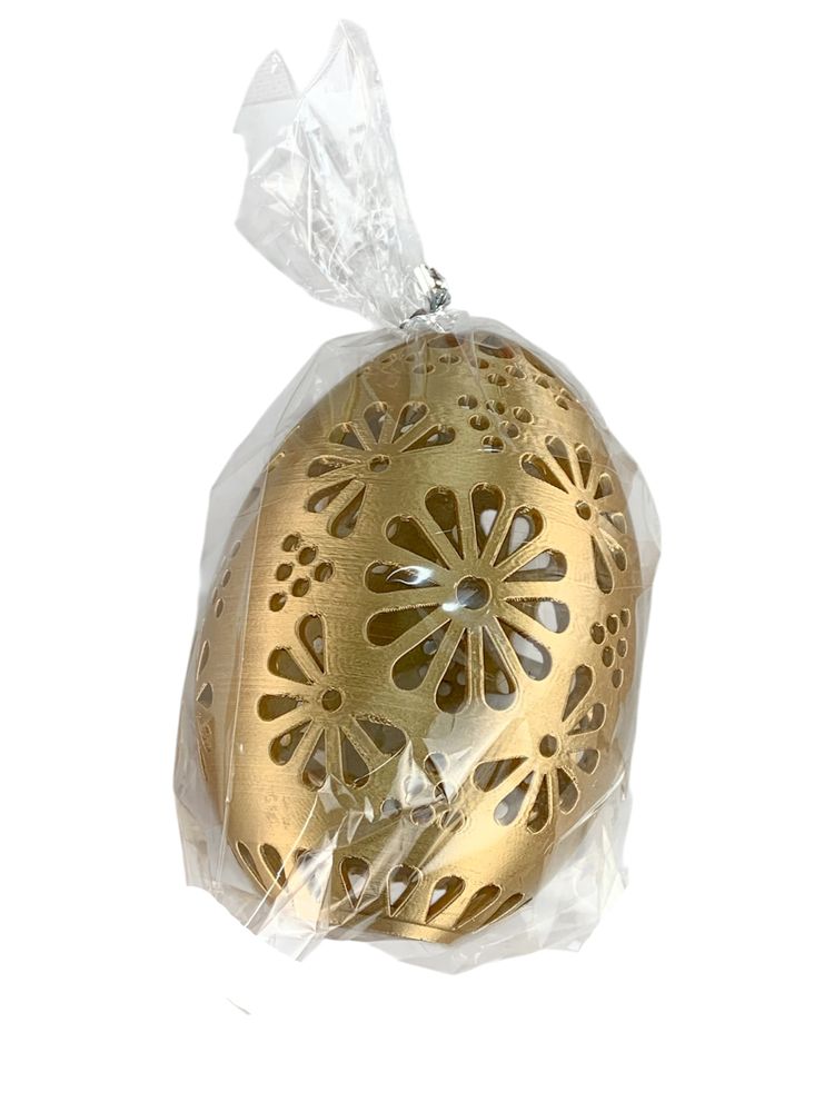 Пасхальное Эко яйцо-декор "Ришелье" с ажурными цветочными вырезами 15х10см Золотой (L00199)