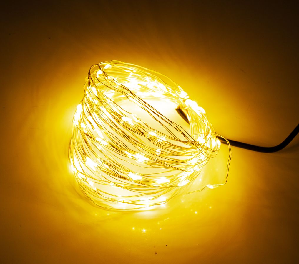 РОСА 100 LED, 220В + USB, 10м, теплый белый + FLASH (1901-070)