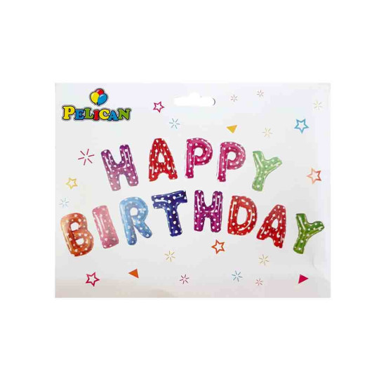 Набір з 13  кульок- літер, Happy Birthday 40см, різнокольоровий з сердечками Різнокольоровий Pelican (837114)