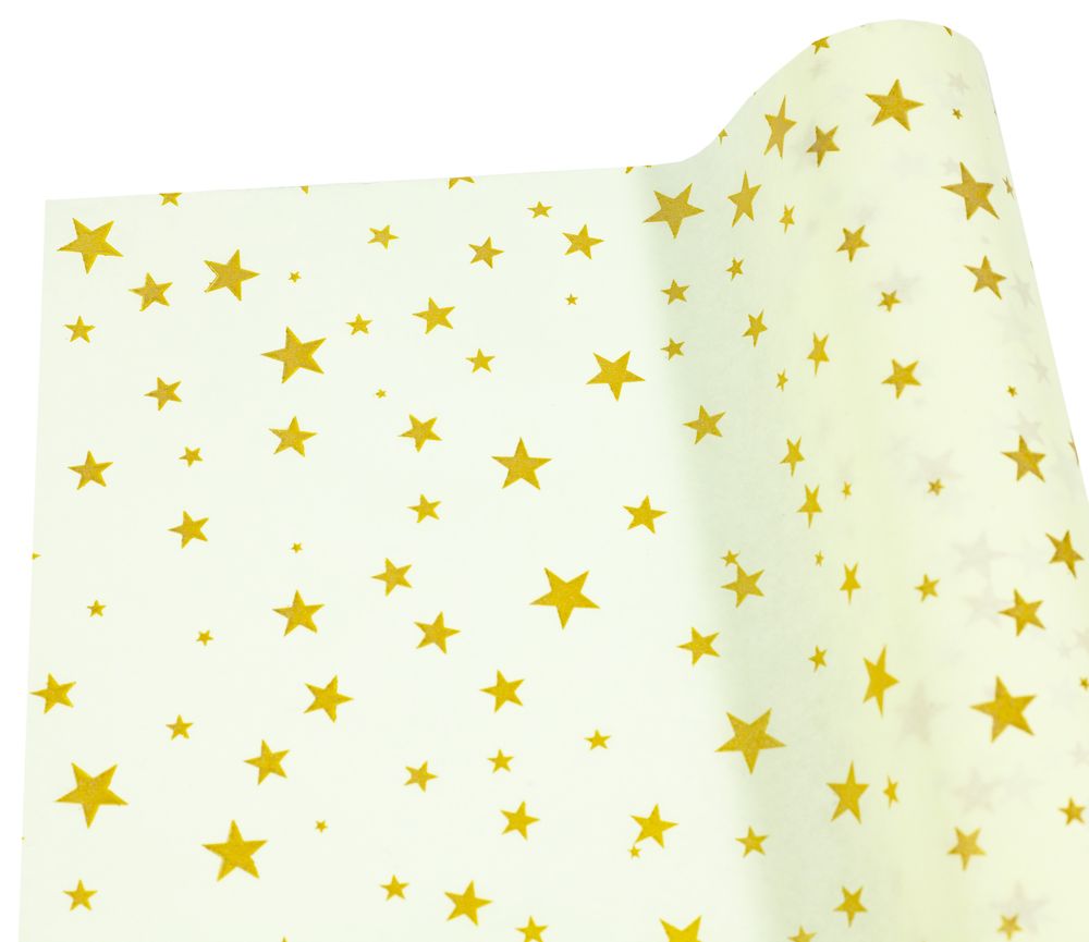 Бумага тишью  30г, 50см х 14м желтая с золотыми звездами Желтый Unison (PQD5014-25)