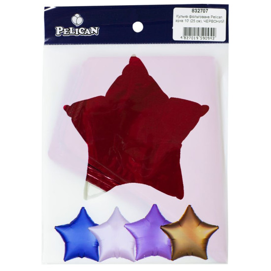 Шарик фольгированный Pelican звезда 10' (25см), Красный, 5шт/уп Красный Pelican (832707)