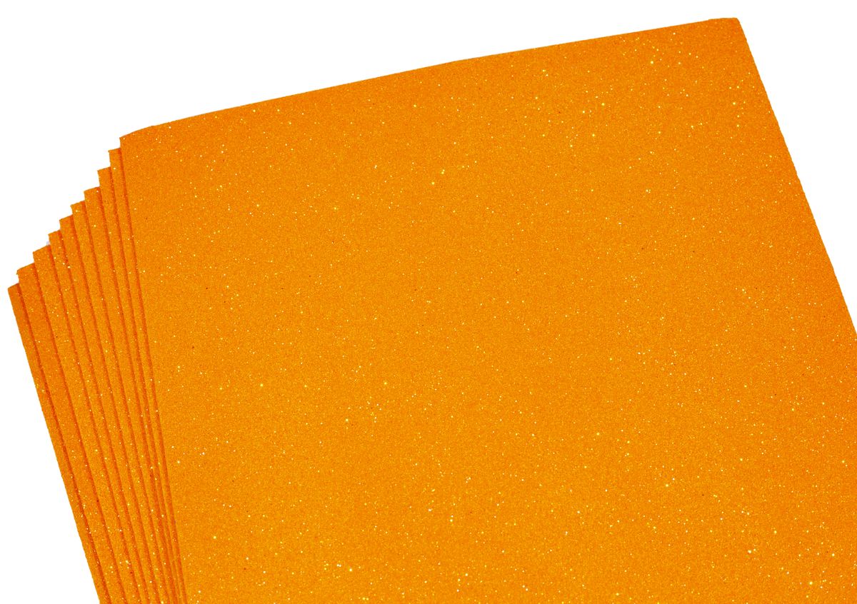 Фоамиран 1,8мм  оранжевый с глиттером, переливается  разными цветами 10 листов (10504)
