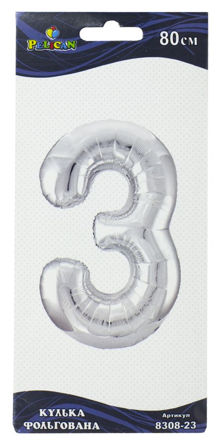 Цифра фольгированная Pelican, "3" Серебро 80см Серебряный Pelican (830823)