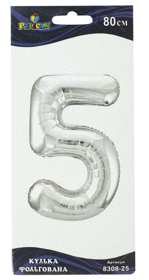 Цифра фольгированная Pelican, "5" Серебро 80см Серебряный Pelican (830825)