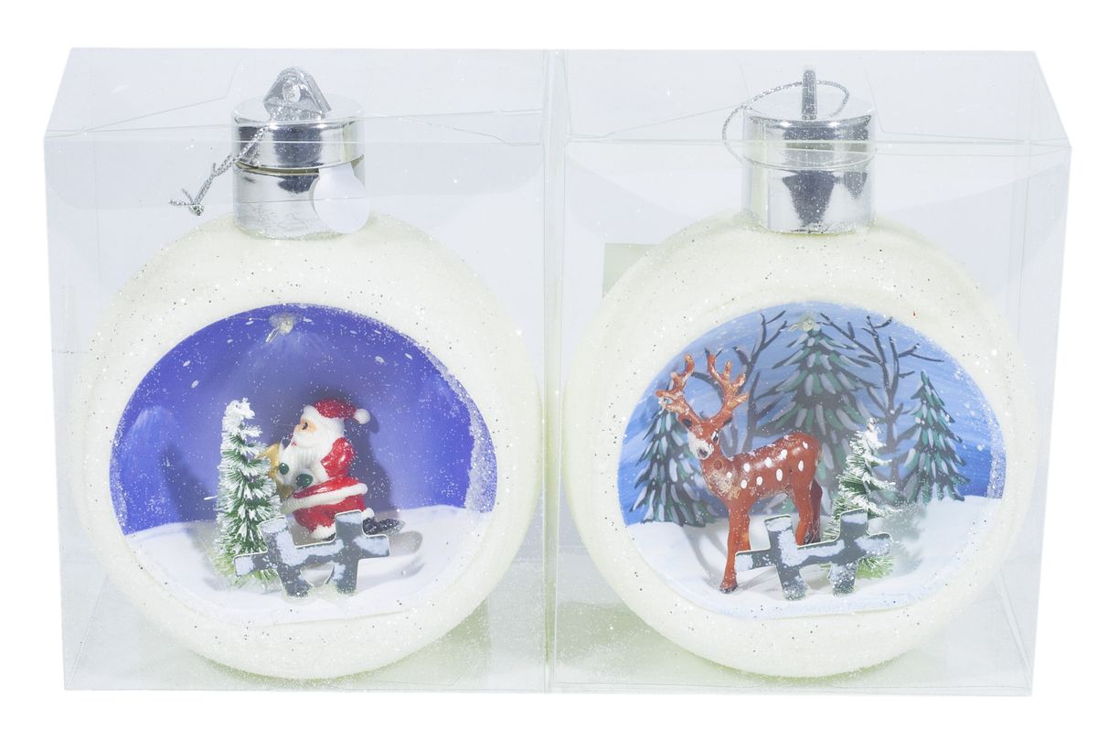 Елочный шар LED 3D картинка "Рождественский" 12 х 9,5 х 7см Белый Unison (0053KKP)