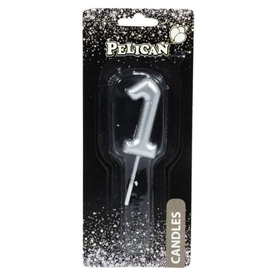 Свеча для торта Pelican, "1" СЕРЕБРО 4,5см Серебряный Pelican (864521)