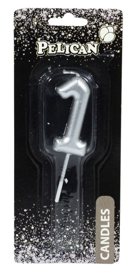 Свеча для торта Pelican, "1" СЕРЕБРО 4,5см Серебряный Pelican (864521)