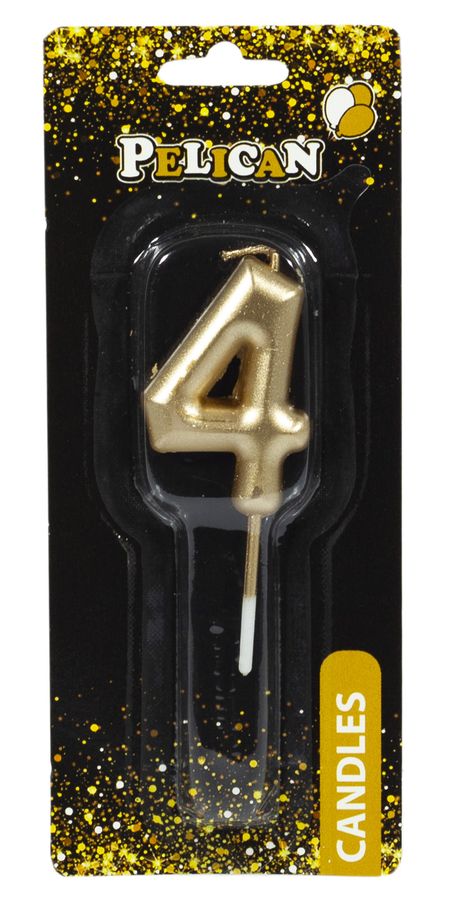 Свеча для торта Pelican, "4" ЗОЛОТО 4,5см Золотой Pelican (864514)