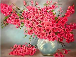 Картина по номерам 40х50,  "Розовые цветы" (8382)