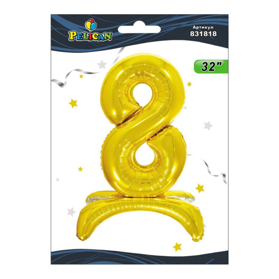 Цифра фольгированная на подставке Pelican "8" золото 80см Золотой Pelican (831818)