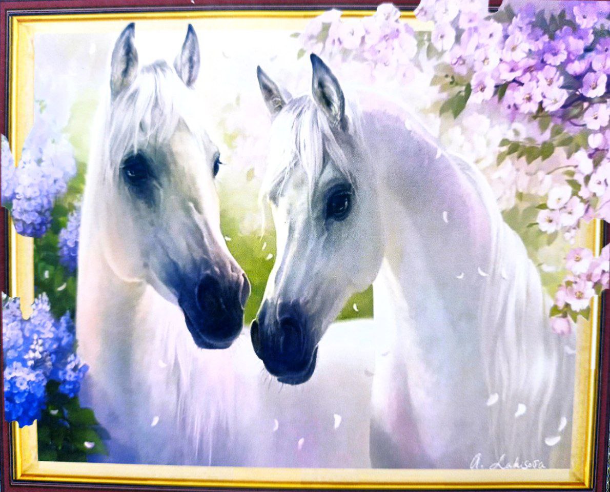 Алмазная мозаика 5D   40*50см "Пара белых лошадей" (30517)