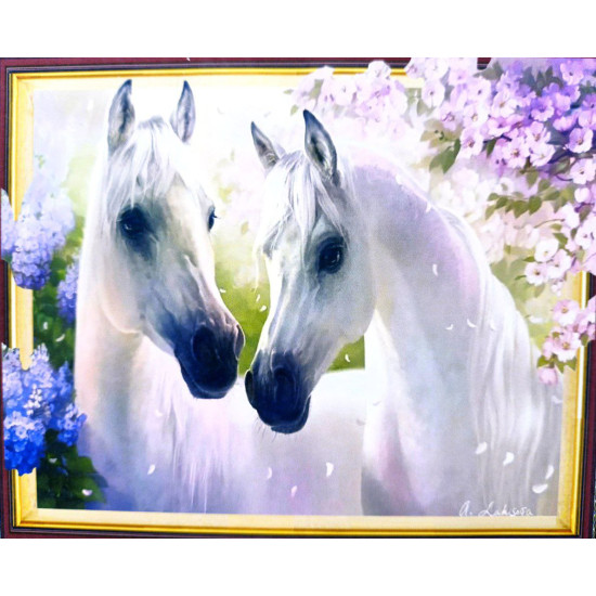 Алмазная мозаика 5D   40*50см "Пара белых лошадей" (30517)