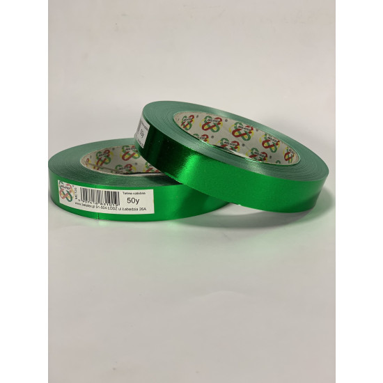 Лента пластиковая 2см, 50 ярд,  зеленая металлизированная , BELATEX (MET20-green)
