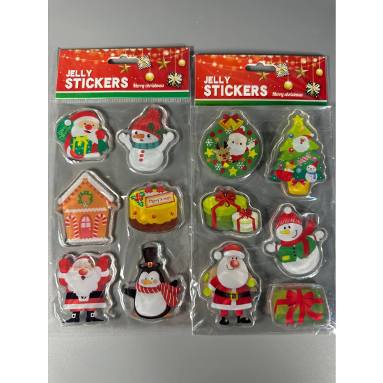 Наклейка гелевая "Новый год" 23х12см, 8 видов .микс Разноцветный Unison (ST-07104)