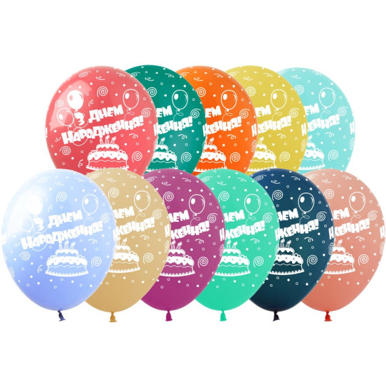Шарики латексные 12"(30сm) "С Днем Рождения тортик"  10шт Разноцветный Pelican (828452)
