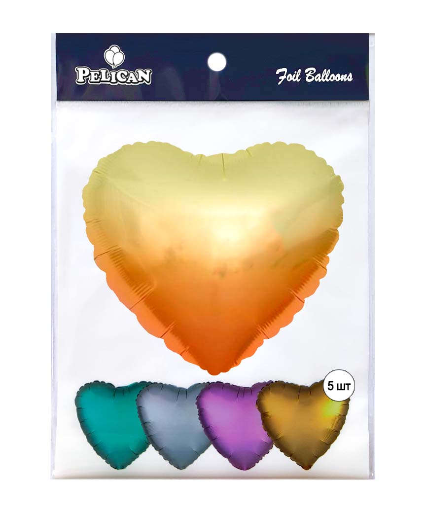 Шарик фольгированный Pelican 18' сердце омбре янтарно золотое 45 см, (5шт) Оранжевый Pelican (833677)