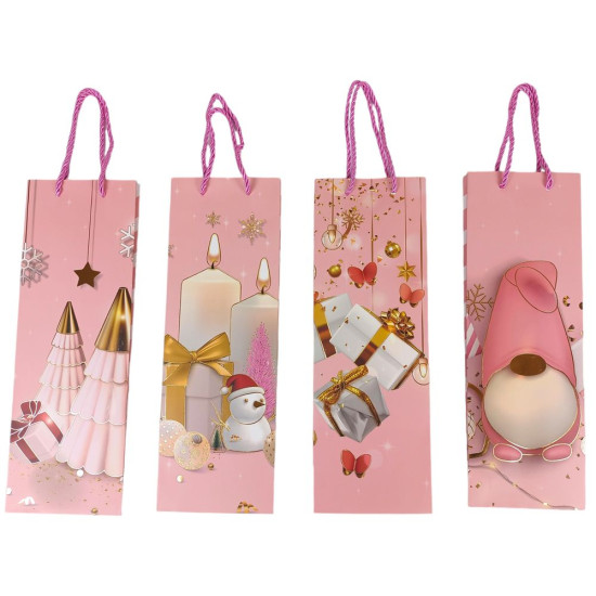 Пакет подарочный под бутылку новогодний 12х 35 х 9см (DV-BK610-4c)