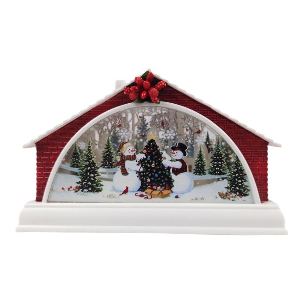 Светящийся сувенир декоративный LED "Домик-Снеговик" 15,5 х 4 х 9,5см (ZF-080-А-2)