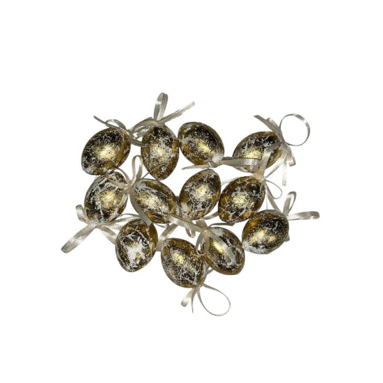 Набор пасхальных яиц 4 х 3см Ретро-золото - 12шт с лентой (L00140)