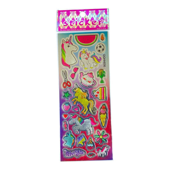 Наклейка пластиковая лазерная 7 х 17см "Стикеры с единорогами" (QQHH036)