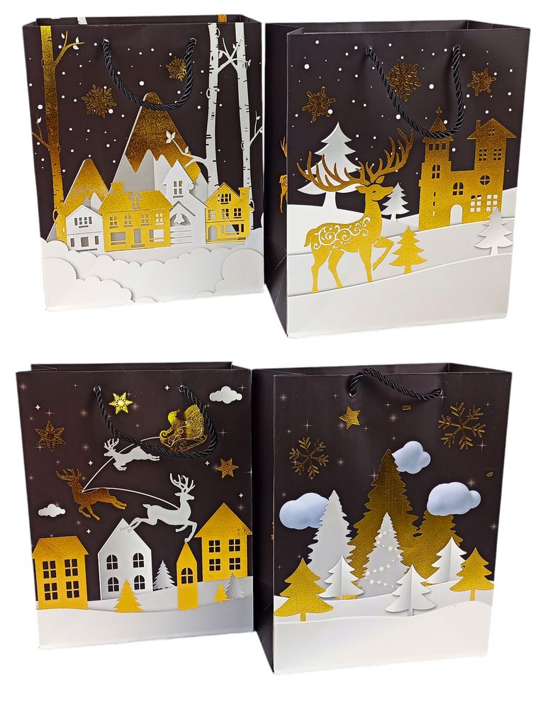 Пакет подарочный новогодний , 26 х 32 х 10cm 4 дизайна Черный Unison (6028M(2628))