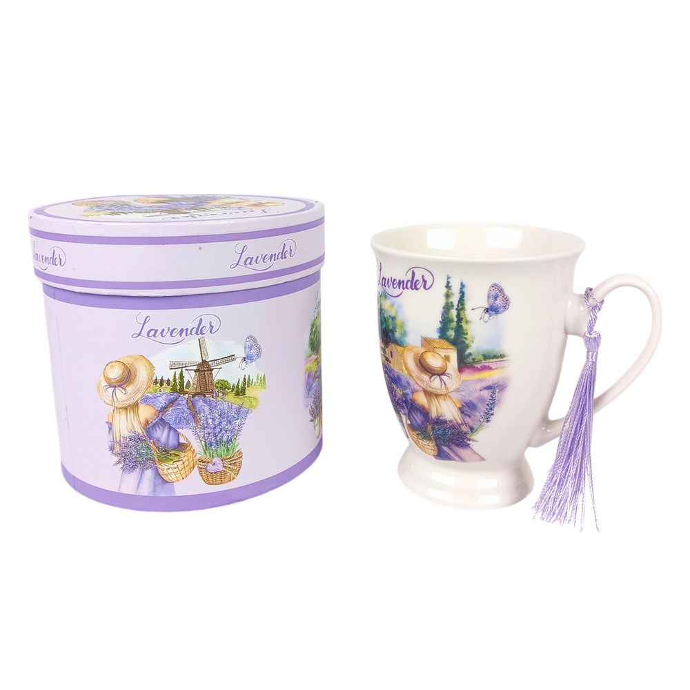 Чашка керамическая 350мл "Лаванда-девушка" в подарочной коробке (872)
