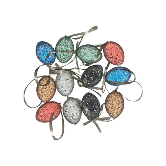 Набор пасхальных яиц 4 х 3см "Сахарные" - 12шт с лентой (L00143)