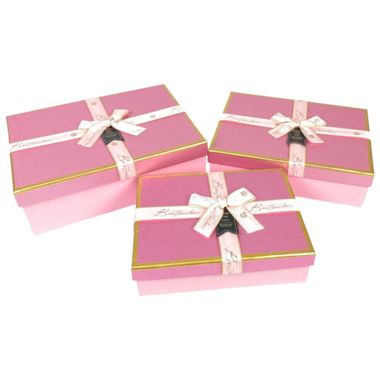 Набор коробок 3 шт прямоугольные, 29 х 21 х 10см  с глитером (10240-pink)