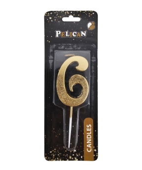 Свеча цифра с блестками "6", золото 5см (863306)