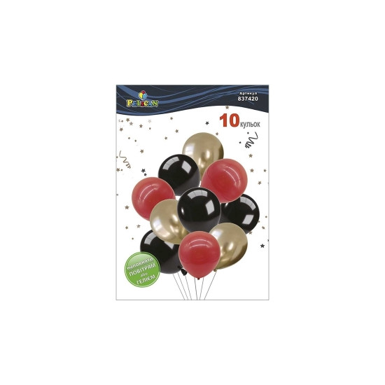 Набор из 10 латексных шариков "Красно черное сияние" хром, Pelican (837420)