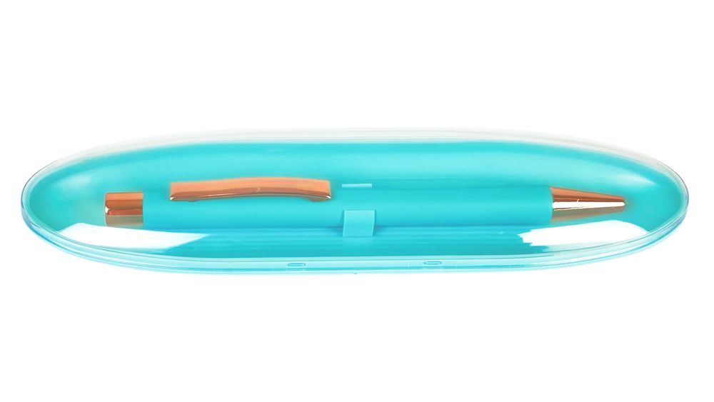 Ручка шариковая A PLUS, корпус голубой металлический в пластиковом футляре,синяя (A-922(947))