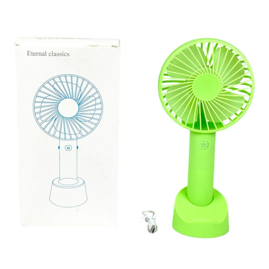 Вентилятор 21см, с ручкой + подставка для стола, 3 режима, micro/USB Зеленый Unison (9231-CP green)