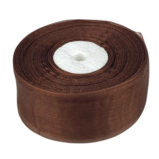 Стрічка з органзи темно-коричнева 4,0 см х 50 ярдів Коричневий Marill (D02040-71)