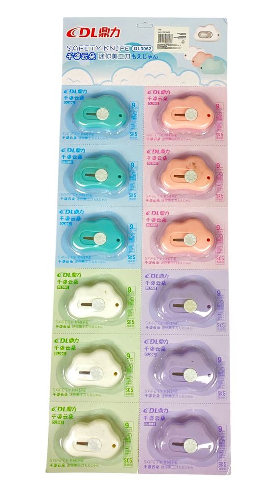 Нож канцелярский мини 9мм  на планшете, Тучка (DL3062)