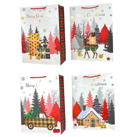 Пакет подарочный новогодний , 30 х 41,5 х 13cm 4 дизайна Unison (746L)