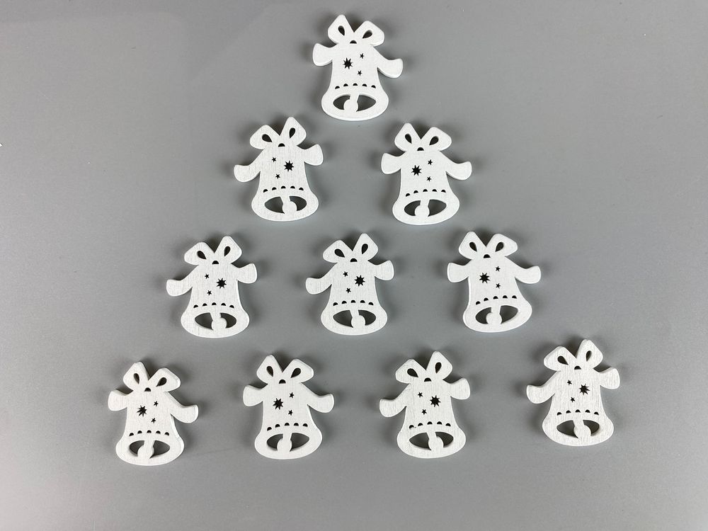 Деревянный колокольчик со звездами 2 х 3см, белый, 10шт (TK-010)