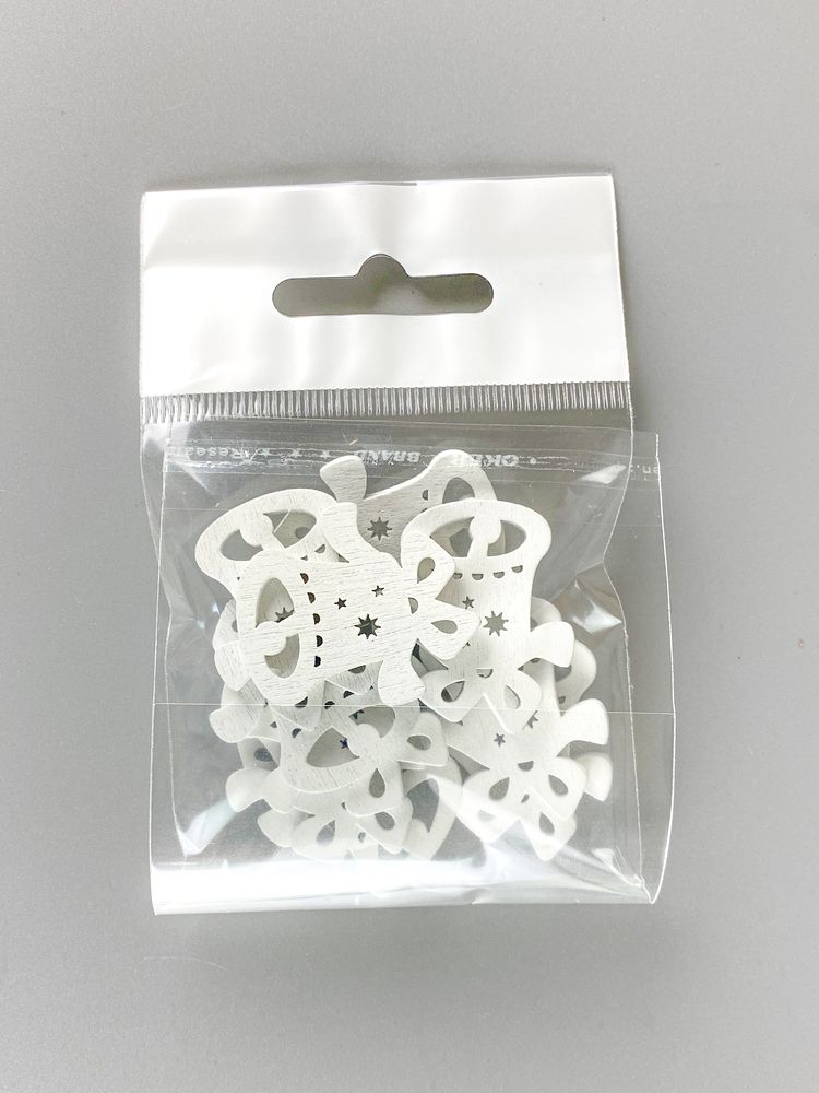 Деревянный колокольчик со звездами 2 х 3см, белый, 10шт (TK-010)