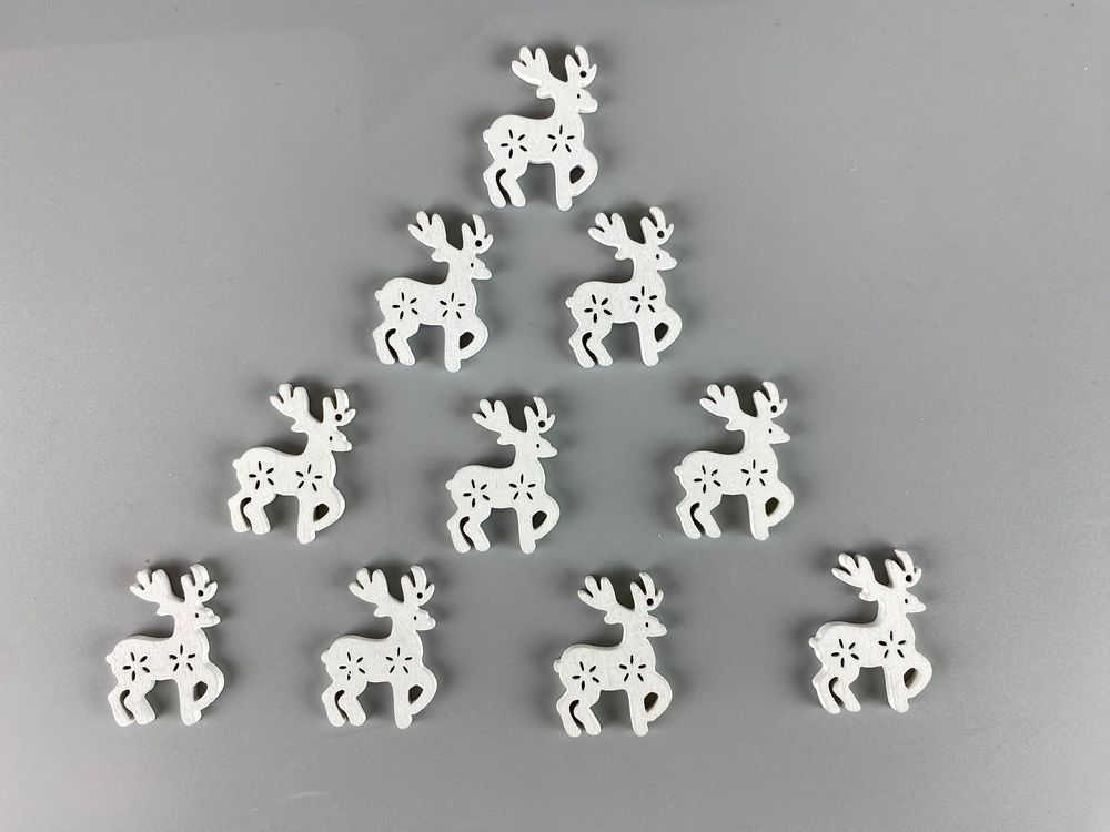 Деревянный олень с снежинками 2 х 3см, белый, 10шт (TK-008)
