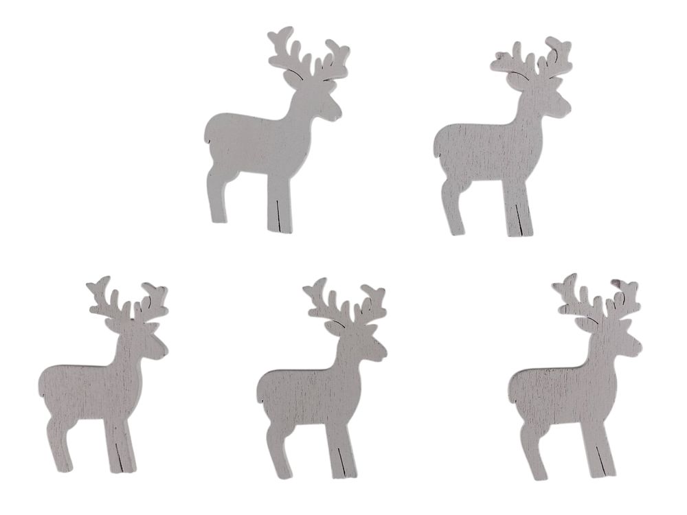 Деревянный олень 5 х 6см, белый, 5шт (TK-035)