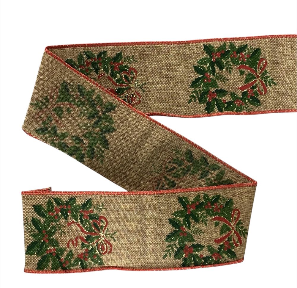 Лента с мешковины новогодняя  63мм , 10 ярд (D30251-24)
