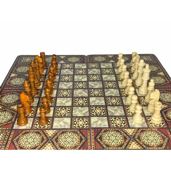 Игра настольная 3 в 1 "Шахматы, шашки, нарды" из дерева 49см Коричневый Unison (948-2)