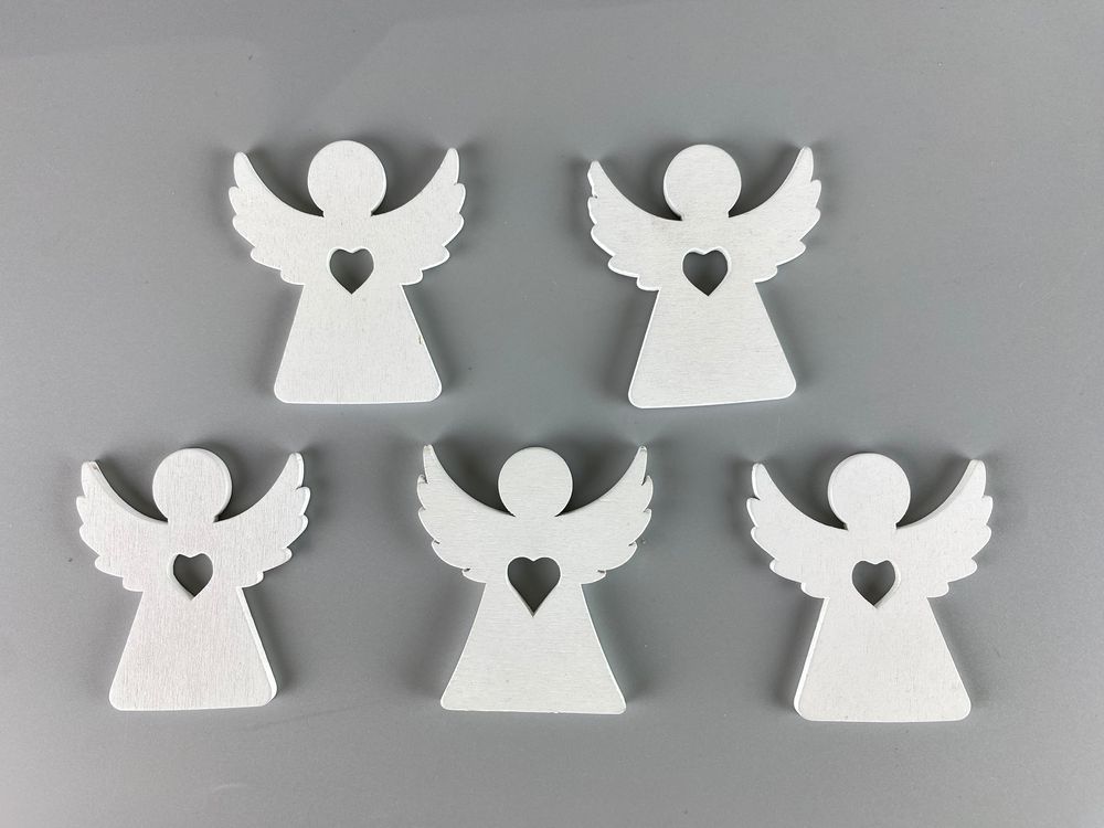 Деревянный ангел з сердечком 5 х 6см, белый, 5шт (TK-020)