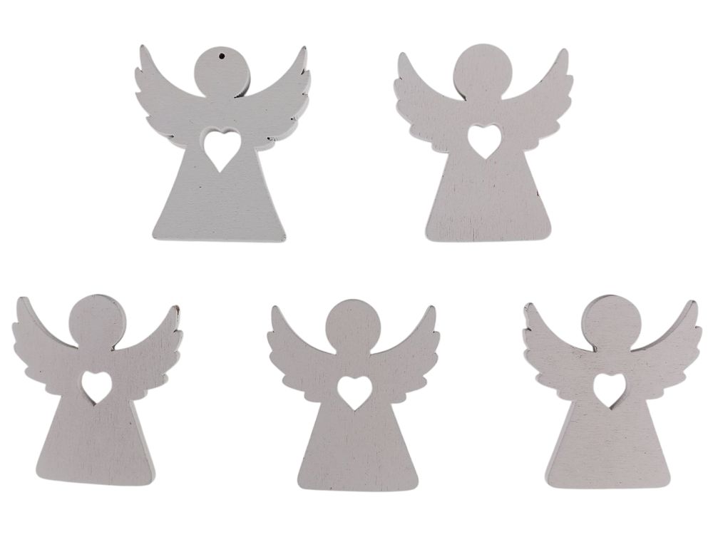 Деревянный ангел з сердечком 5 х 6см, белый, 5шт (TK-020)