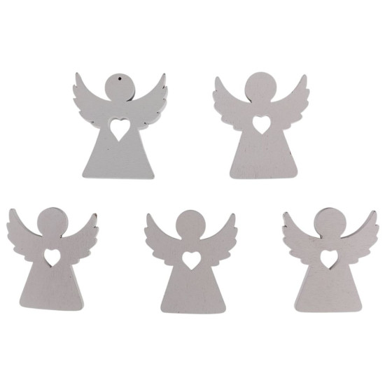 Деревянный ангел з сердечком 5 х 6см, белый, 5шт (TK-020)