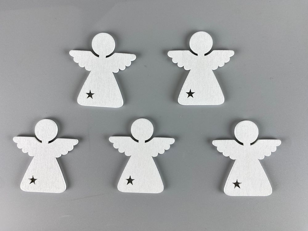 Деревянный ангел со звездочкой  5 х 6см, белый, 5шт (TK-030)